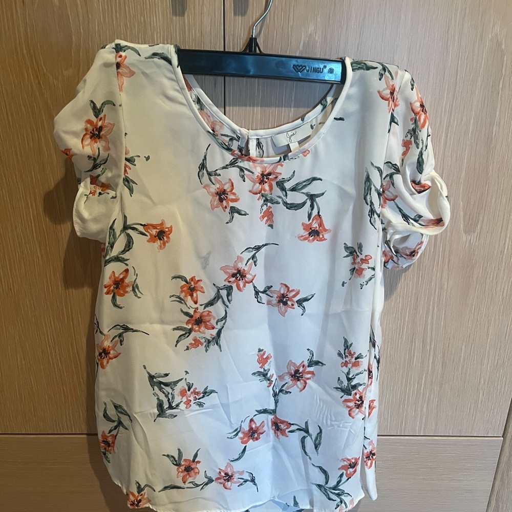 Joie Cream Blouse with Orange Floral Design